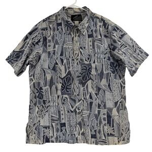 Vintage Nainoa‎ Shirt Mens XL Blue Hawaiian Graphic Tropical Short Sleeve Aloha